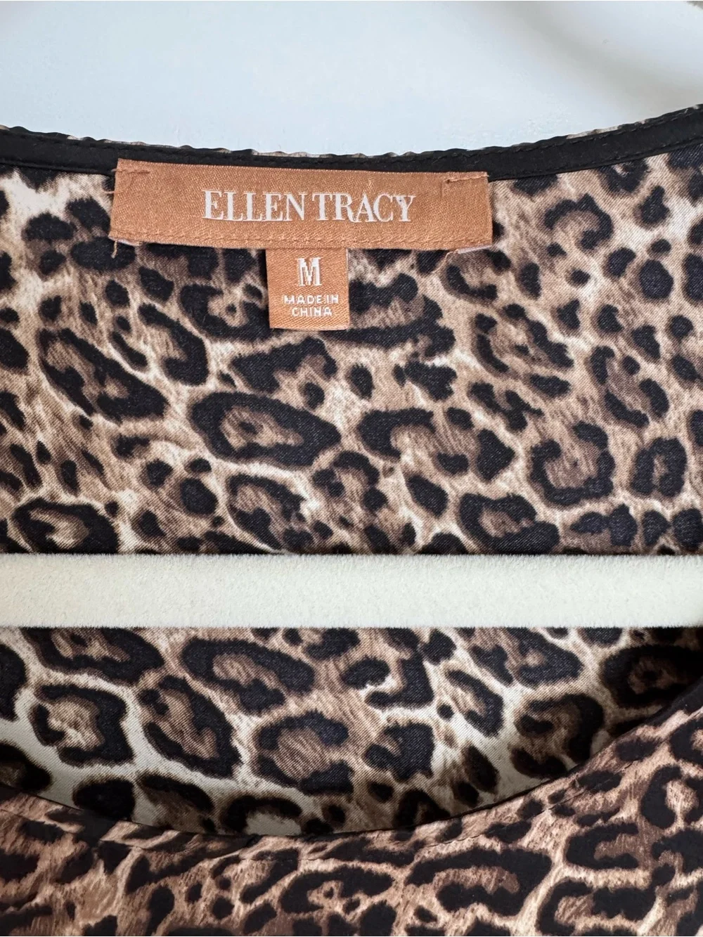Ellen Tracy Leopard Print Sleeveless Shell in Brown and Black - Picture 4 of 8